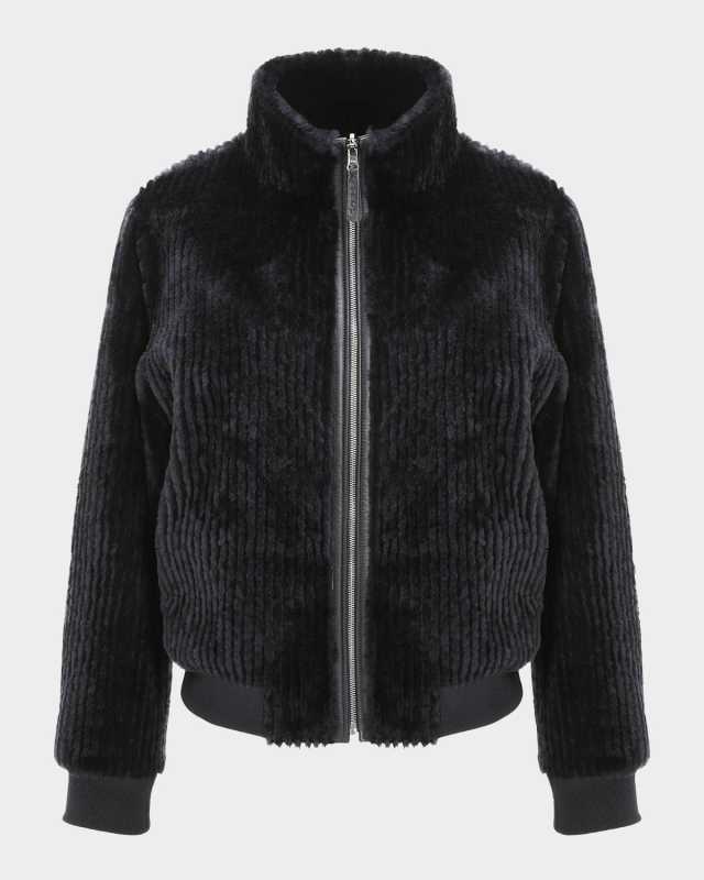 Reversible Select Grooved Shearling Lamb Insignia Bomber Jacket